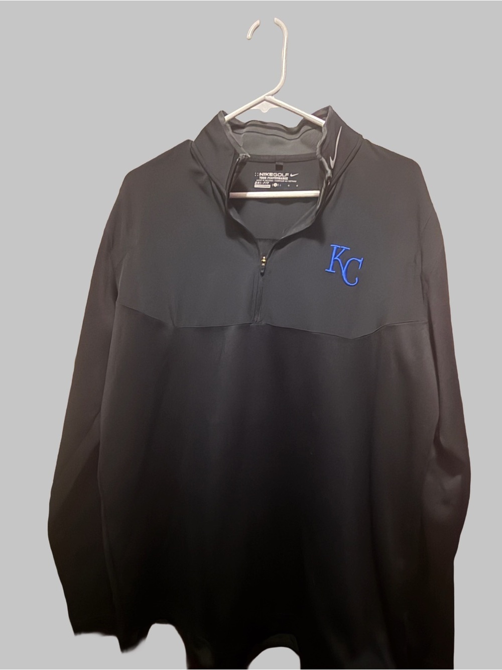 Nike Golf Black Quarter-Zip Pullover with Blue KC Royals Embroidery